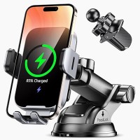 TEUMI Wireless Car Charger Mount Auto Clamping, 15W Fast Charging Car Phone Holder Charger for Dash Windshield Vent Compatible with iPhone 15 14 13 12 Pro Max, Samsung Galaxy S24+ S23 Ultra S22 S21+